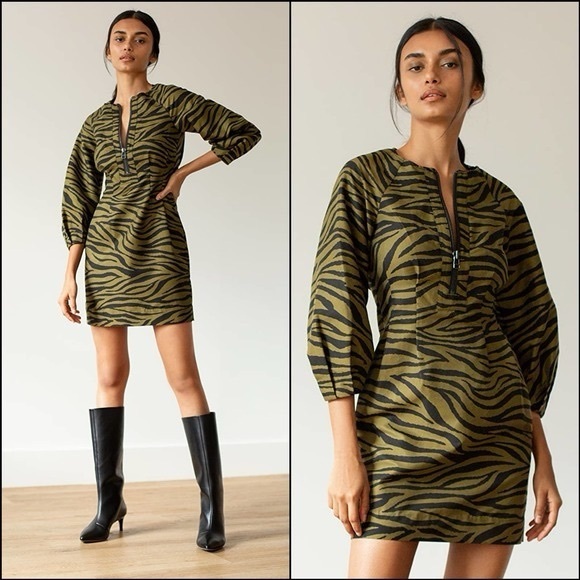 Veronica Beard Dresses & Skirts - Veronica Beard Navi Zebra Animal
Print Cotton Silk Statement Cocktail Dress Oliv